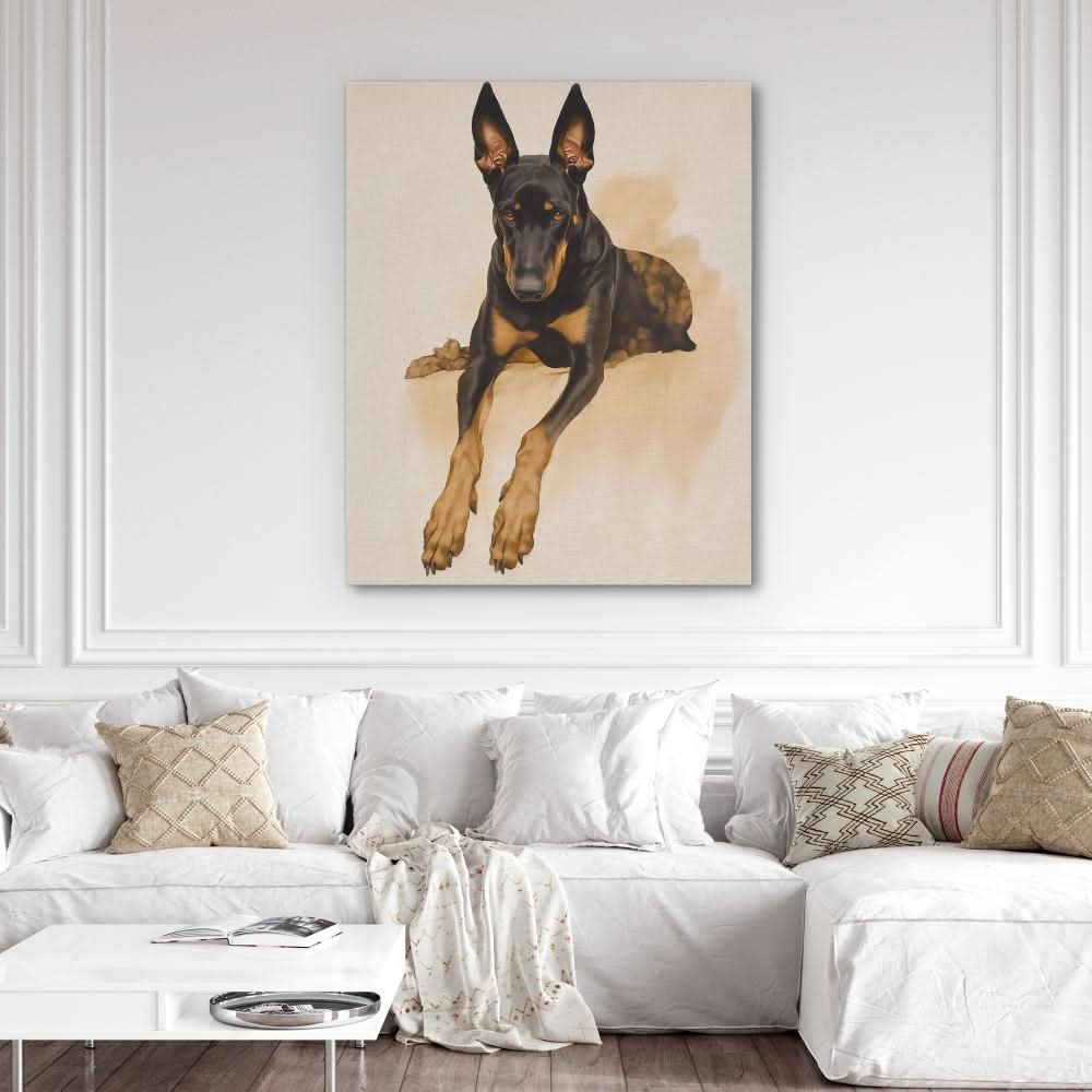 Regal Doberman Portrait - Brown Wall Art for Home Office