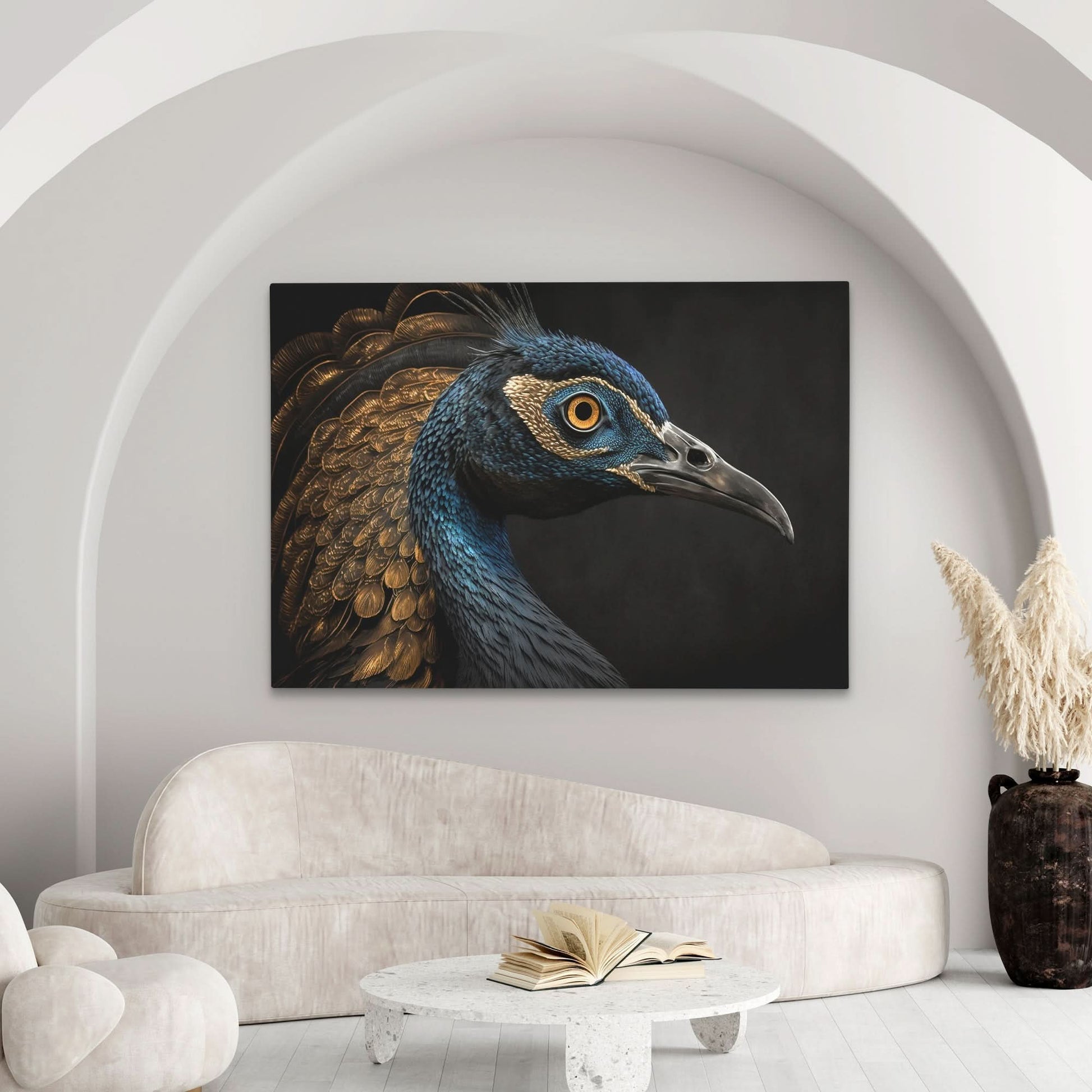 Regal Peacock - Bird Wall Art in Black Frame