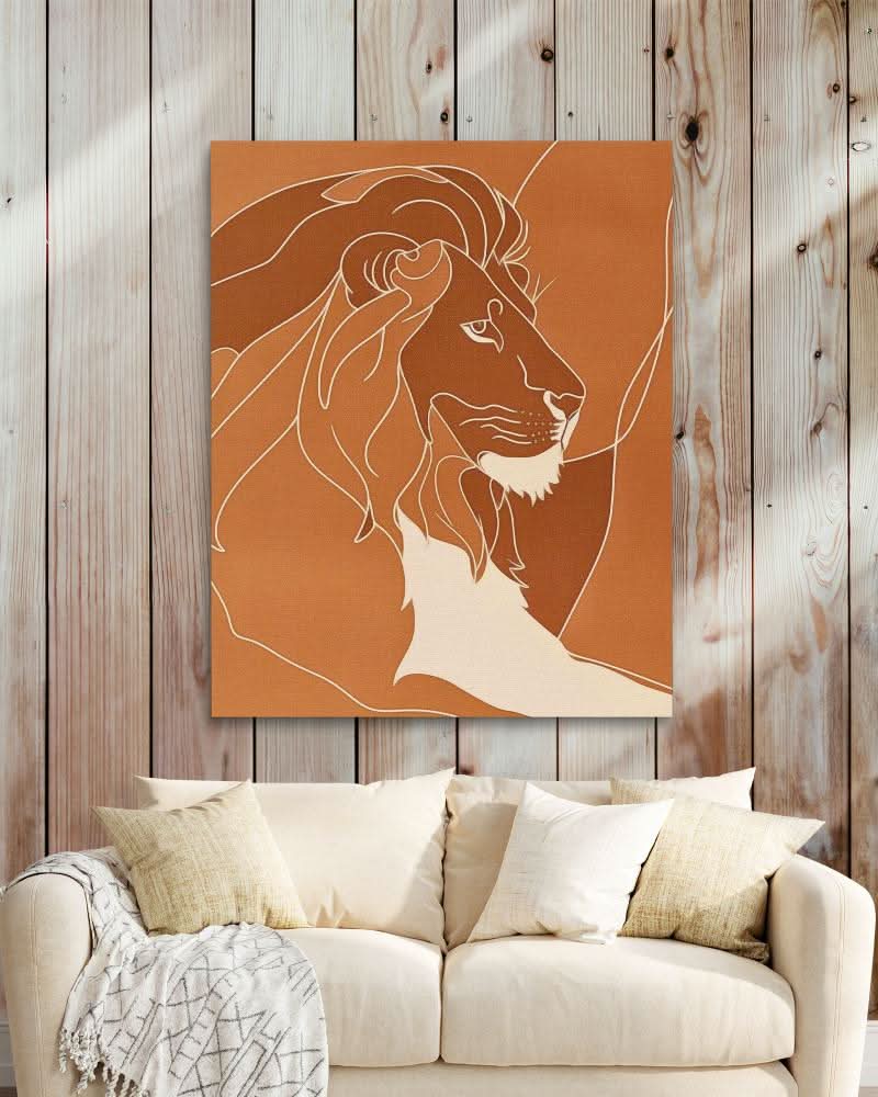 Resting Lion Doodle - Big Cat Wall Art in Black Frame