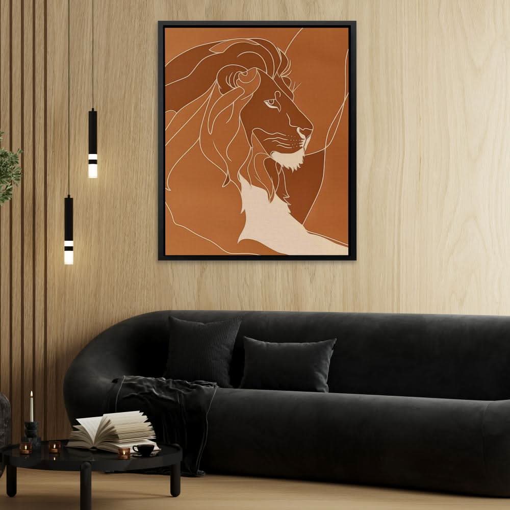 Resting Lion Doodle - Modern Earth Tones Canvas Wall Art