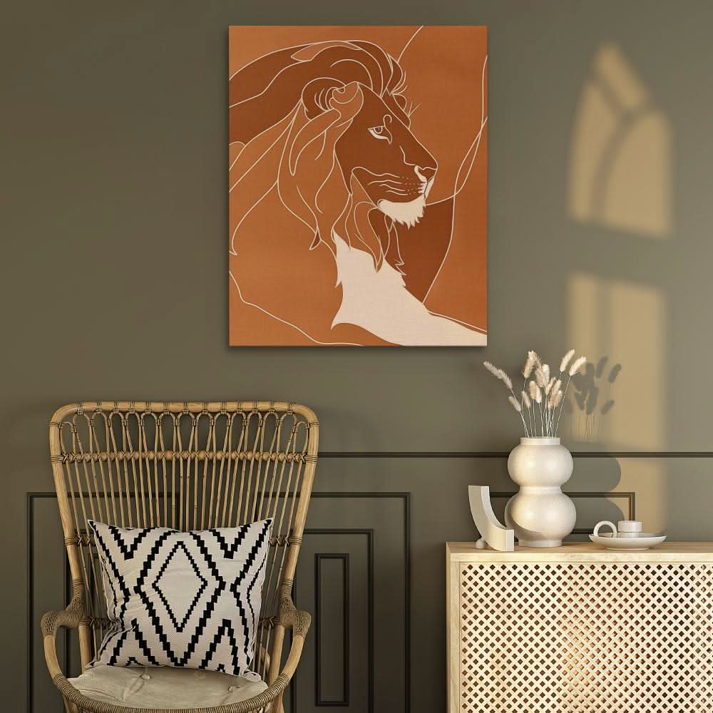 Resting Lion Doodle - Brown Wall Art for Home Office