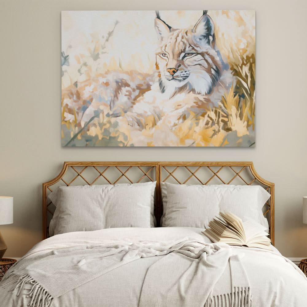 Resting Lynx - Beige Wall Art for Home Office