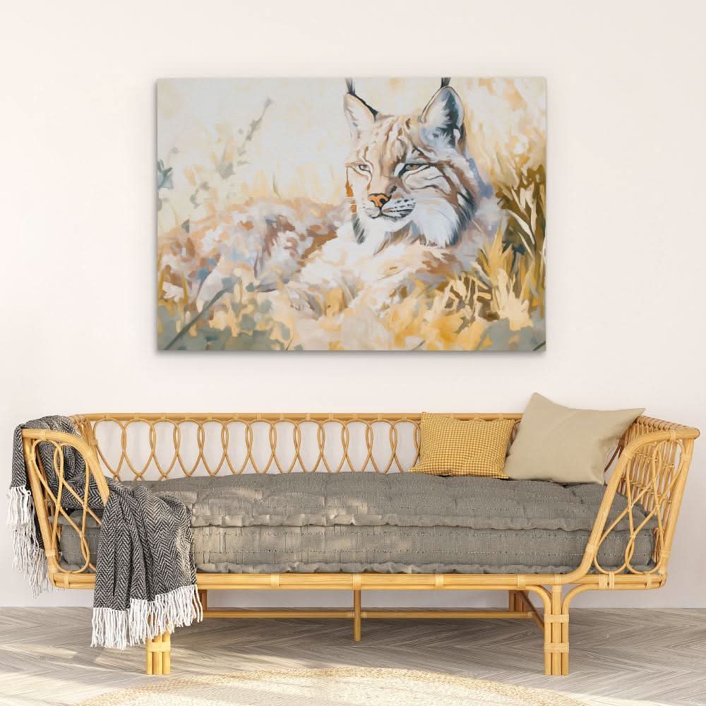 Resting Lynx - Beige Canvas Wall Art