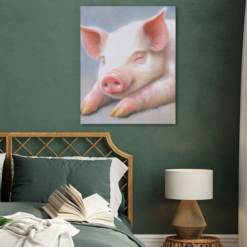 Resting Pig - Country and Farm Wall Art in Black Frame