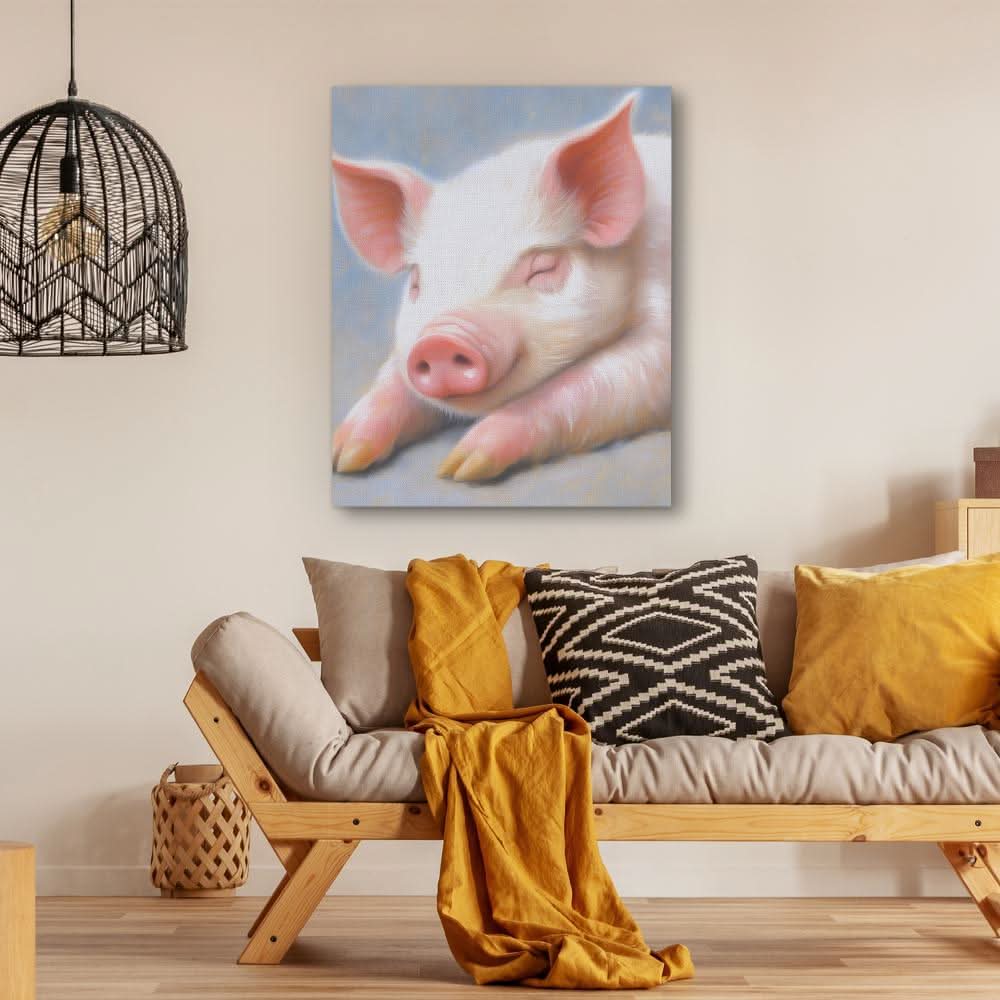 Resting Pig - Wall Art in Black Frame