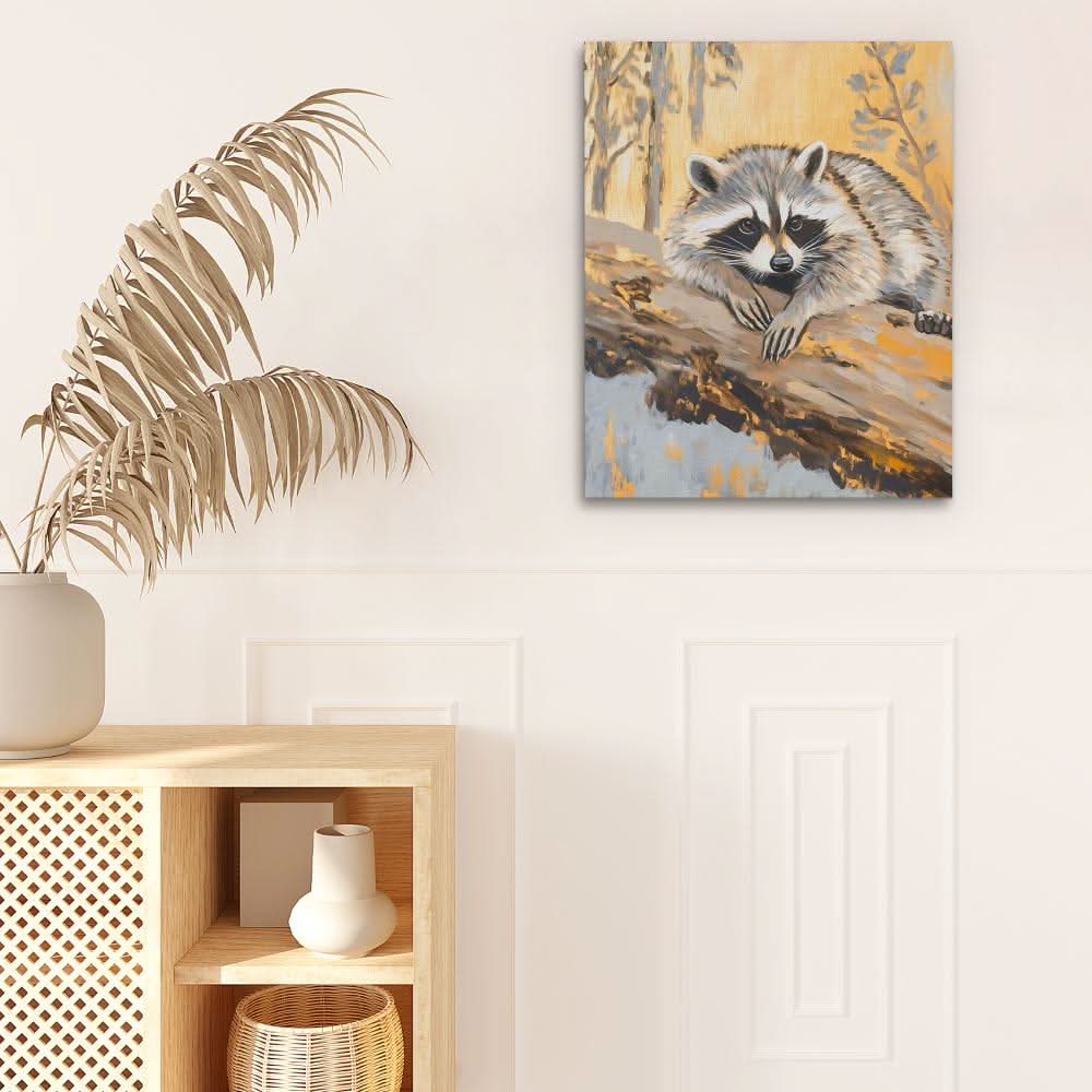 Resting Raccoon - Beige Wall Art for Kids Room