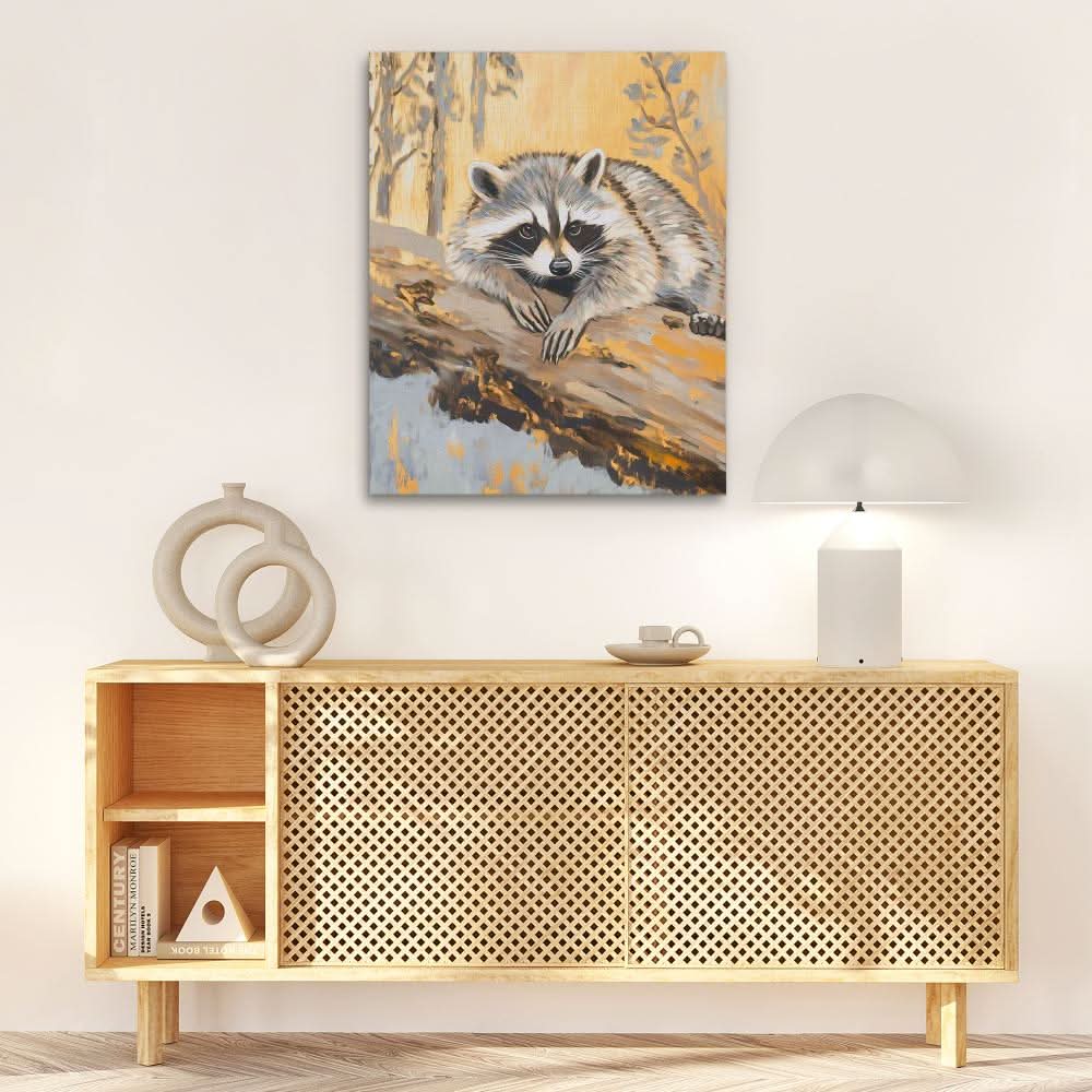 Resting Raccoon - Beige Canvas Wall Art