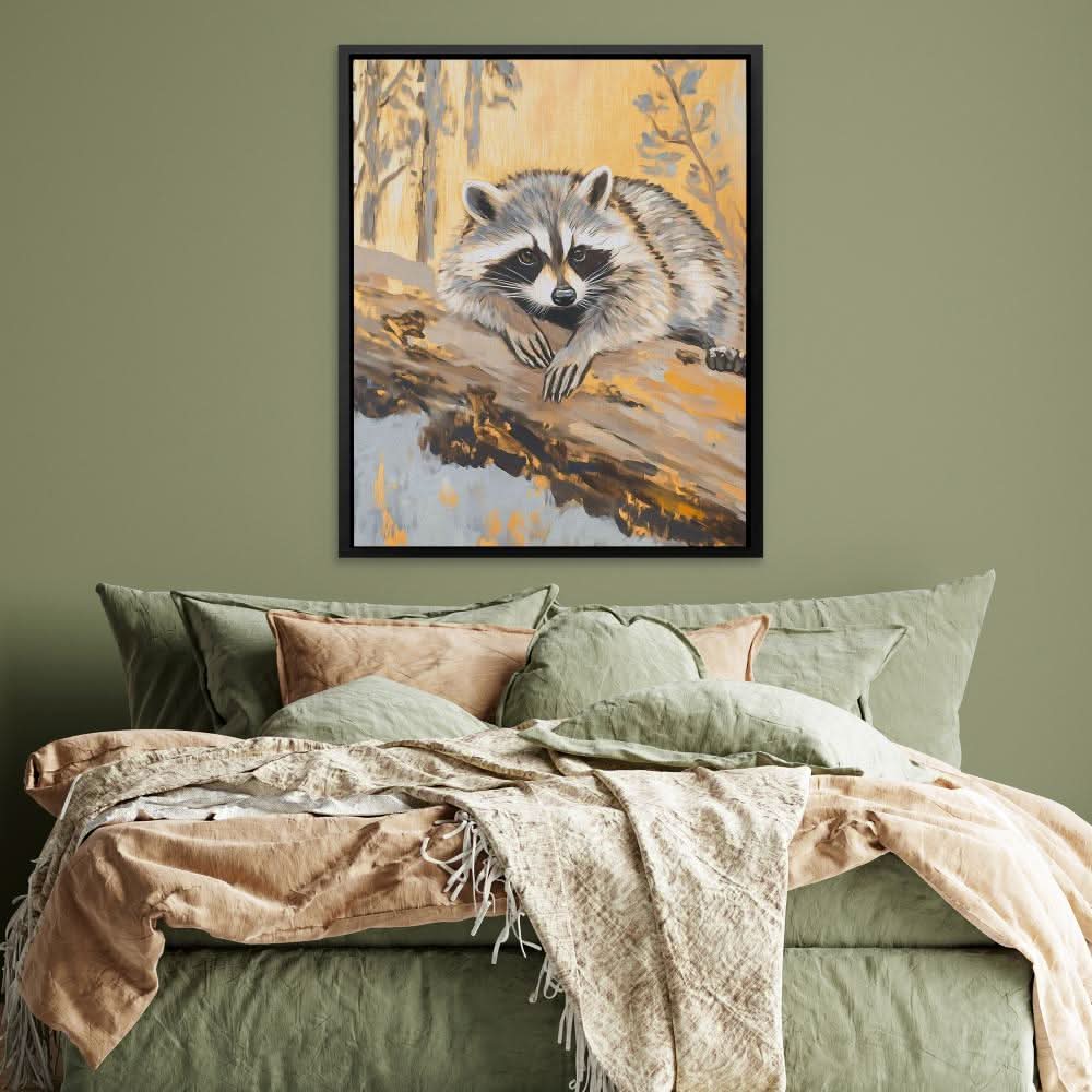 Resting Raccoon - Wall Art in Black Frame