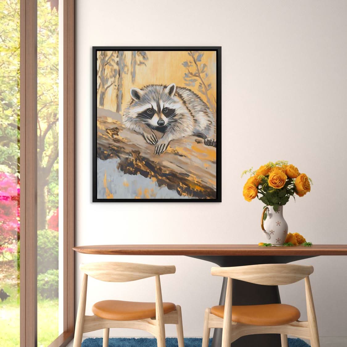 Resting Raccoon - Beige Cabin Canvas Print