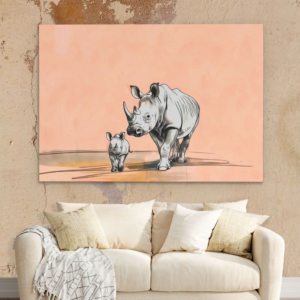 Rhino Family - Large Modern Canvas Print