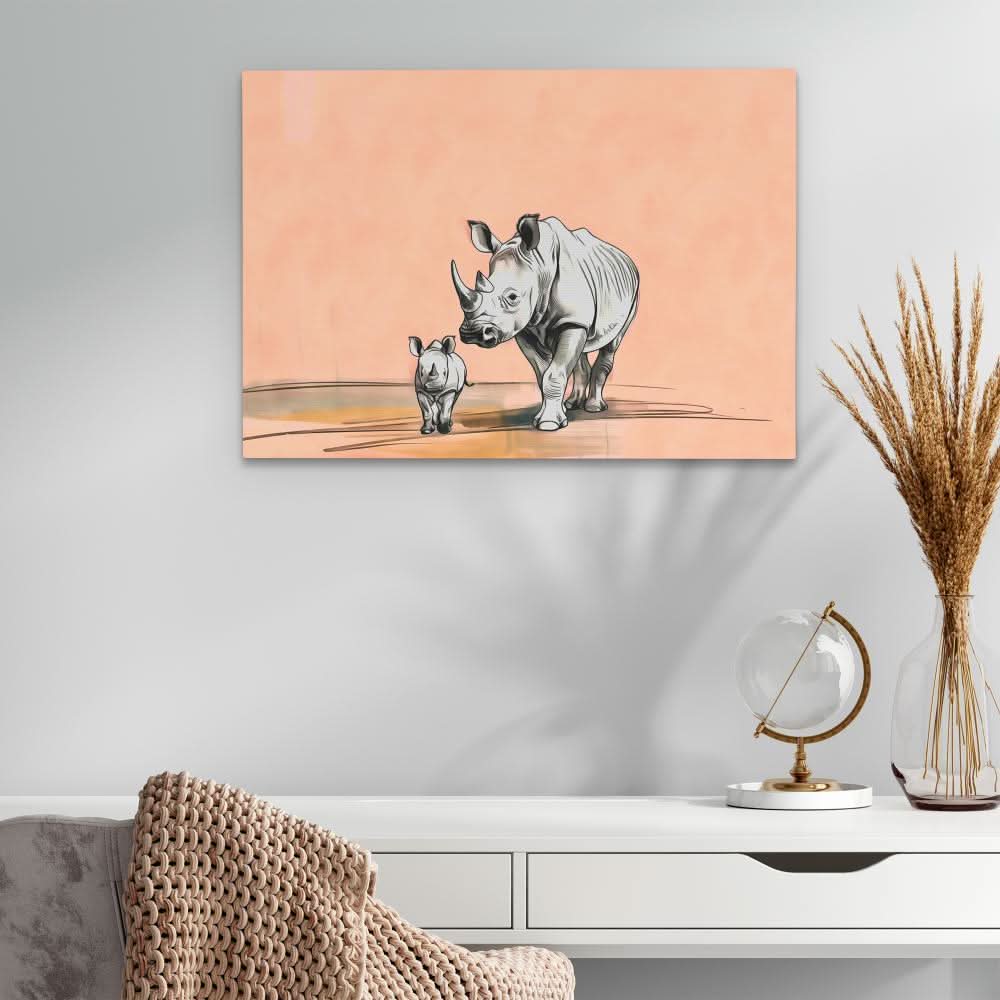 Rhino Family - Neutral Wall Art for Living Room