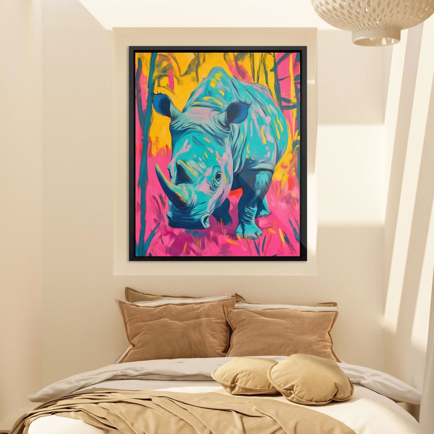 Rhino Glow - Psychedelic Wall Art in Black Frame