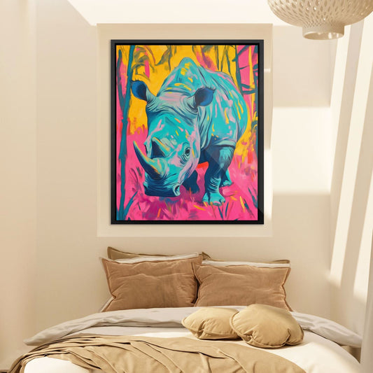 Rhino Glow - Psychedelic Wall Art in Black Frame