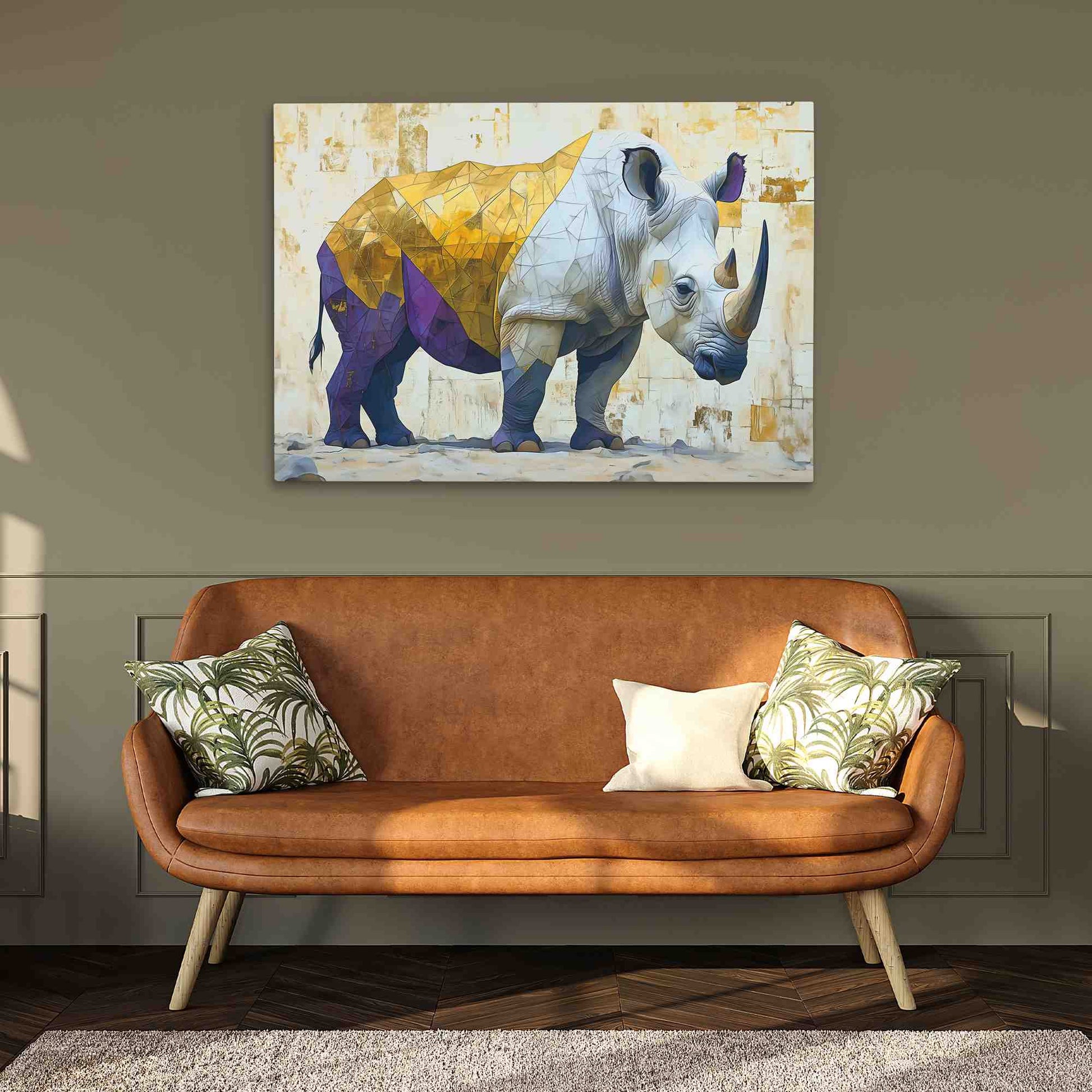 Rhino Standing - Gold Canvas Wall Art