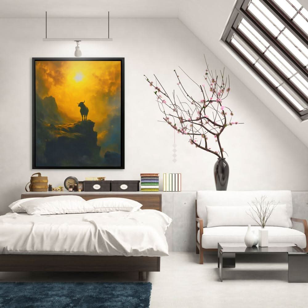 Rise of the Bull - Dark Academia Wall Art in Black Frame