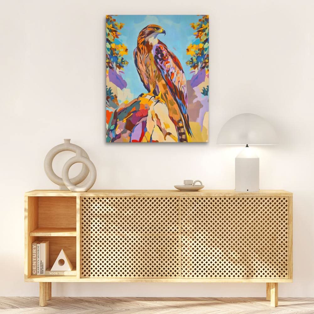 Rocky Cliff Hawk - Abstract Colorful Canvas Wall Art