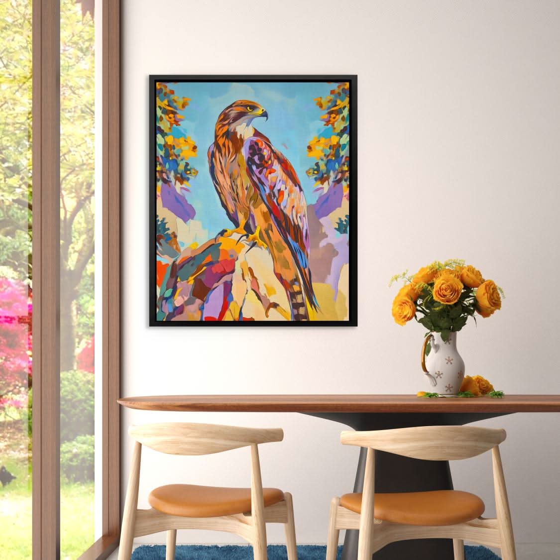 Rocky Cliff Hawk - Abstract Wall Art in Black Frame