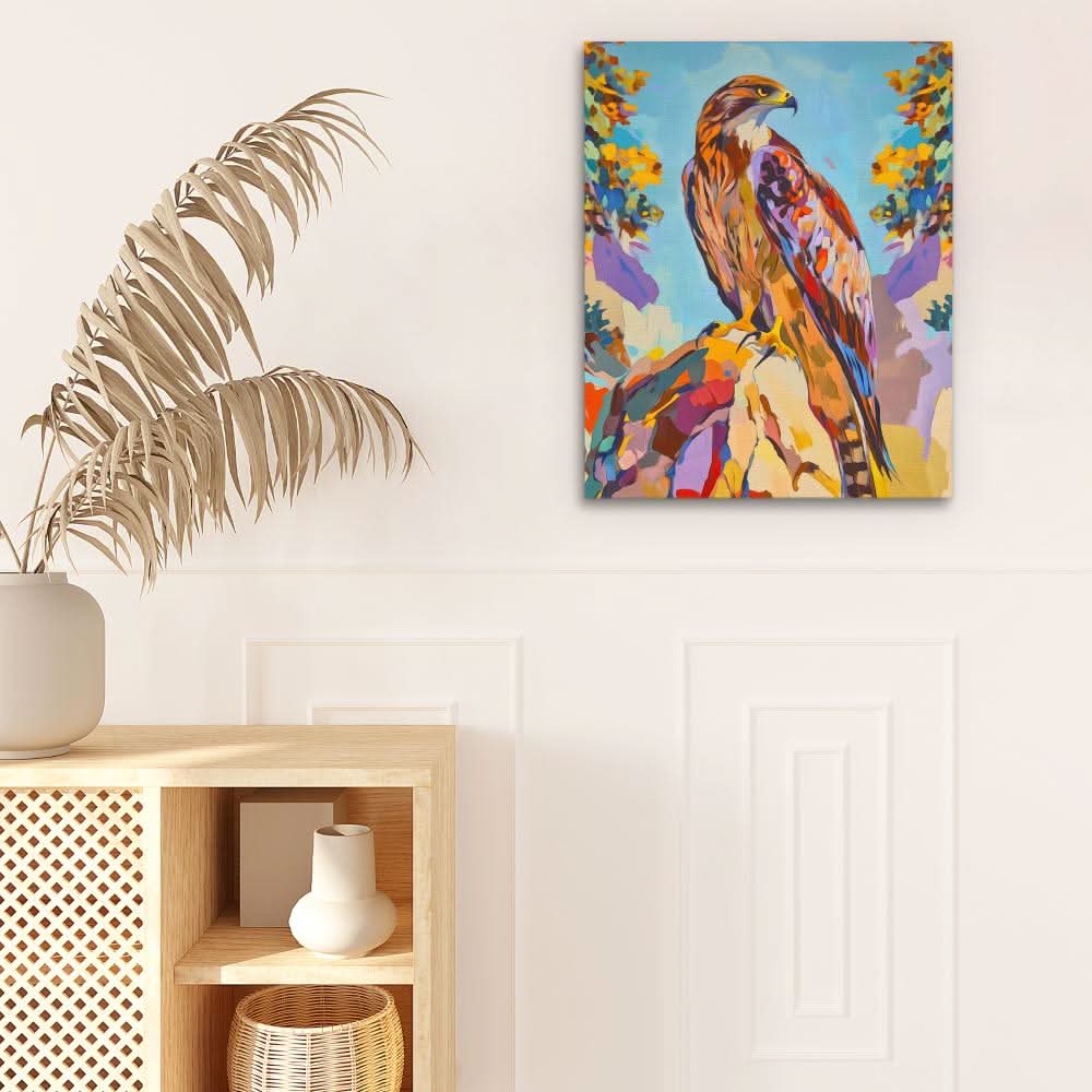 Rocky Cliff Hawk - Colorful Wall Art for Living Room