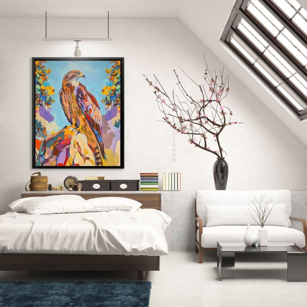 Rocky Cliff Hawk - Birds of Prey Wall Art in Black Frame