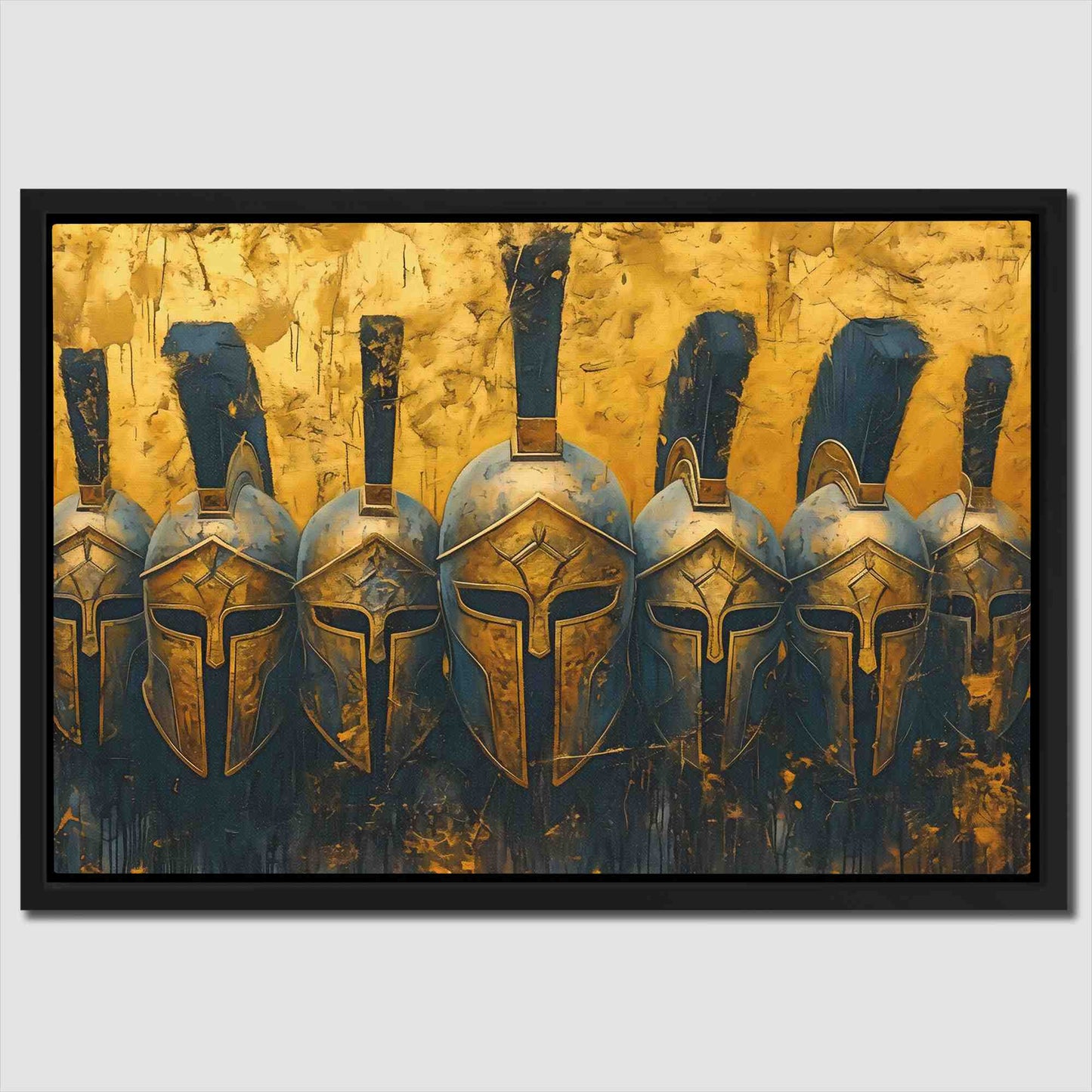 Roman Warrior Helmets - Black and Gold Canvas Wall Art