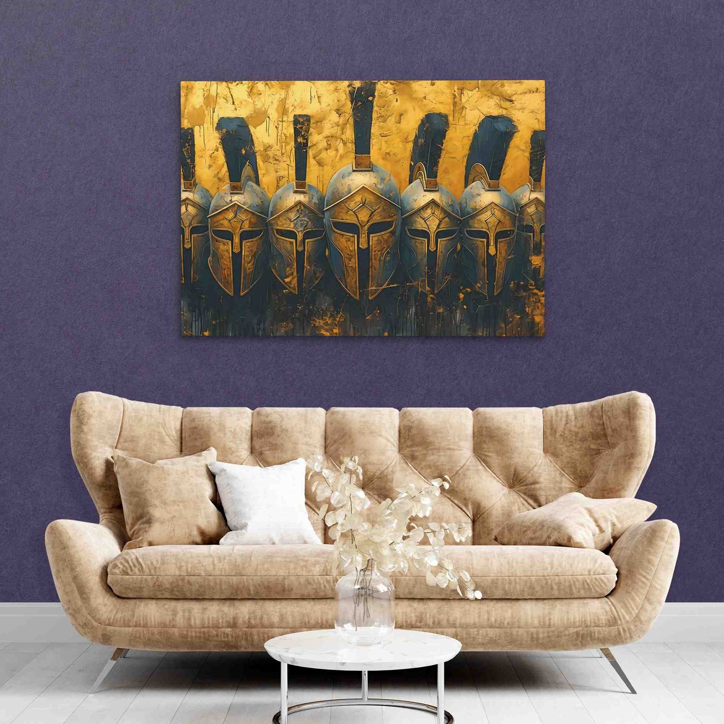 Roman Warrior Helmets - Black and Gold Battle Canvas Print