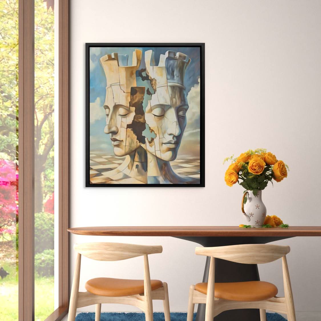 Rooks of Reflection - Beige Chess Canvas Print