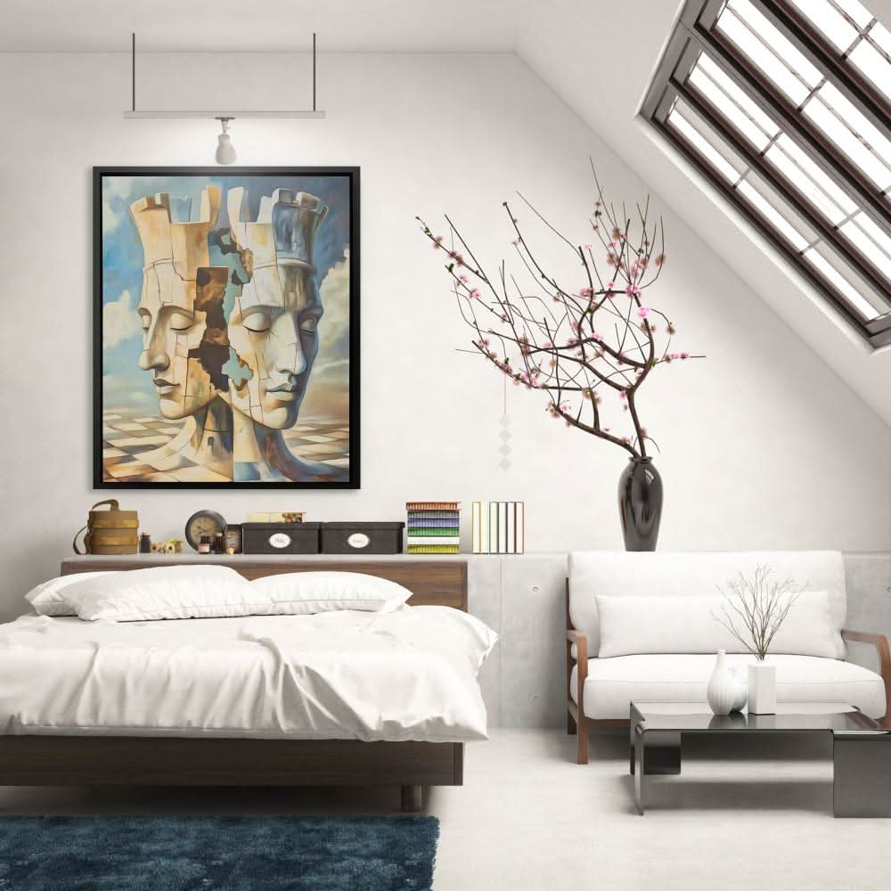Rooks of Reflection - Chess Wall Art in Black Frame