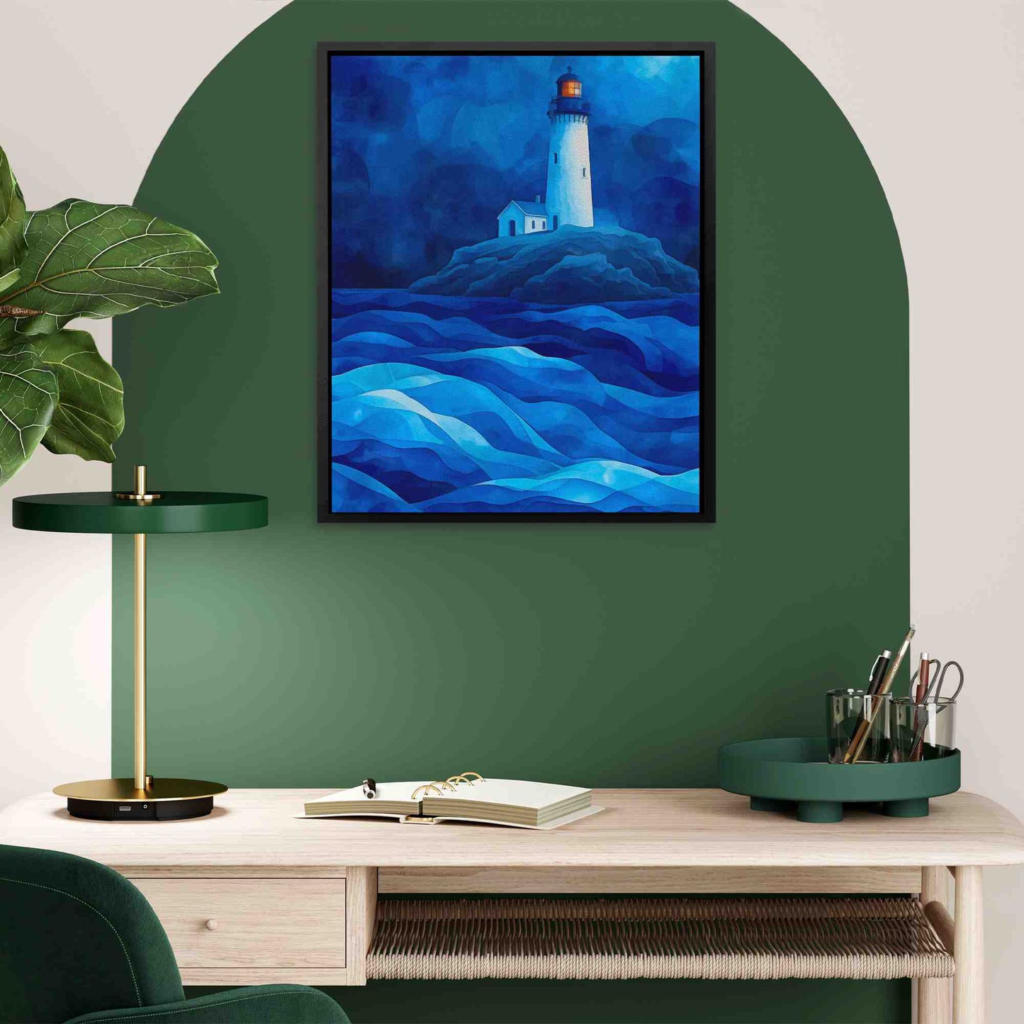 Royal Blue Lighthouse - Large Abstract Canvas Print