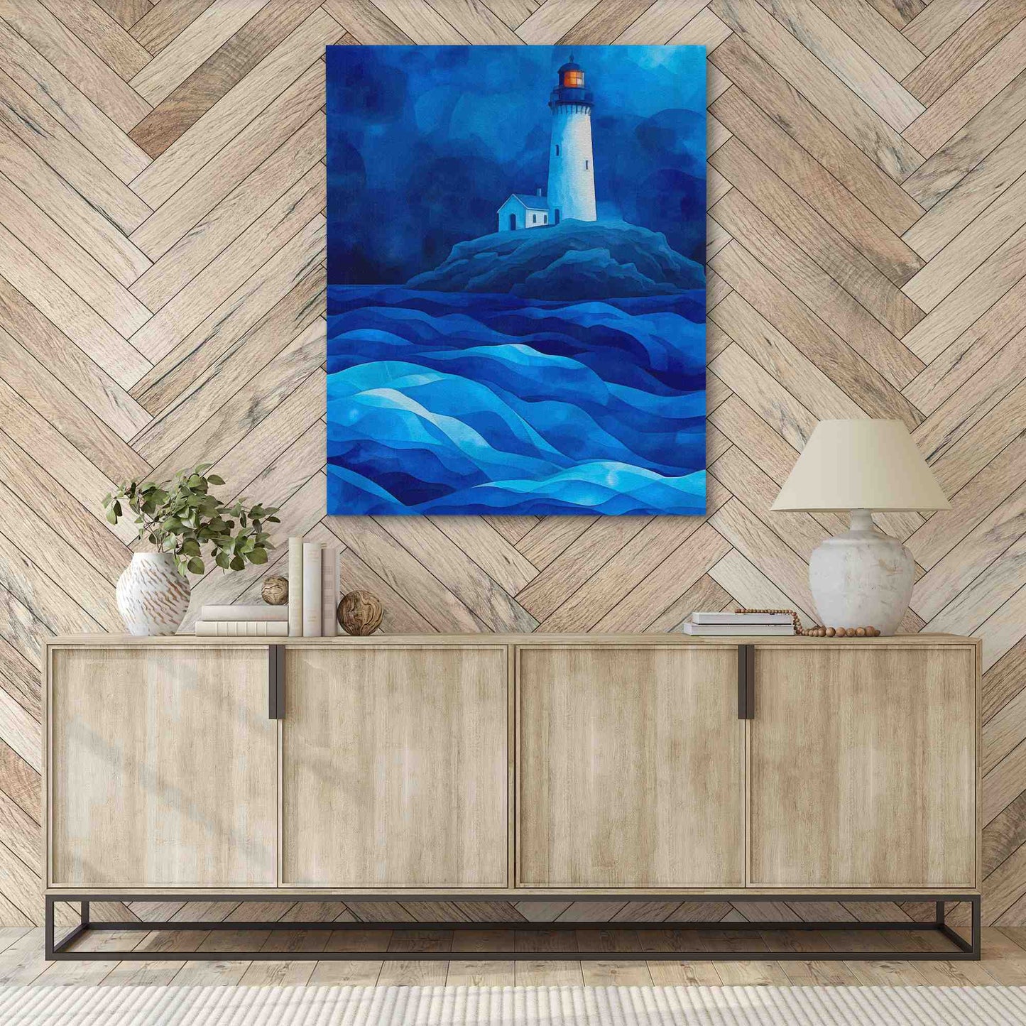 Royal Blue Lighthouse - Lighthouse Wall Art in Black Frame