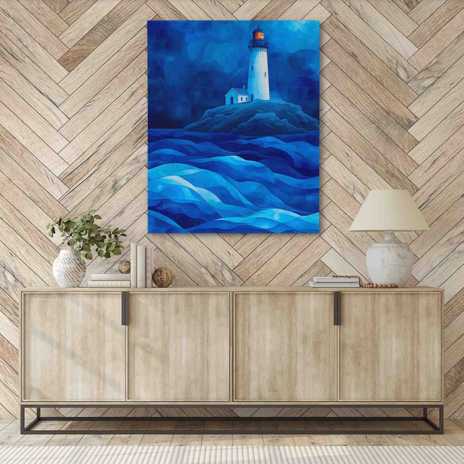 Royal Blue Lighthouse - Lighthouse Wall Art in Black Frame