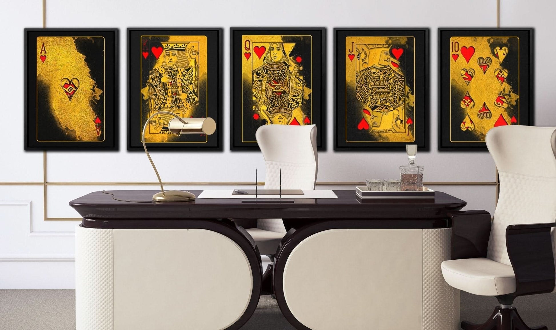 Royal Flush Hearts - Wall Art in Black Frame