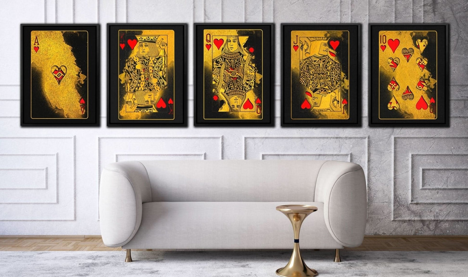 Royal Flush Hearts - Poker Wall Art in Black Frame