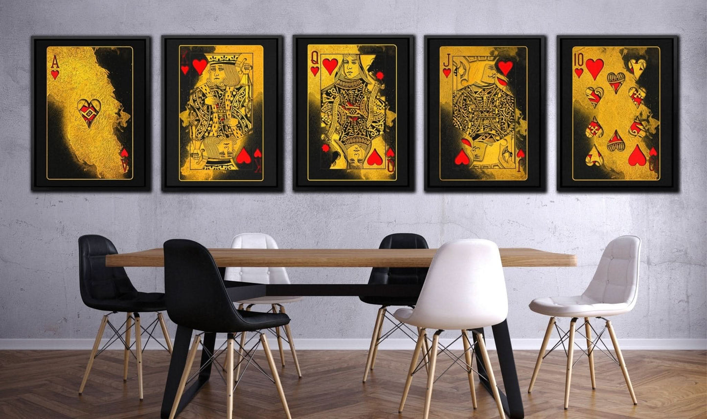 Royal Flush Hearts - Black Wall Art for Game Room