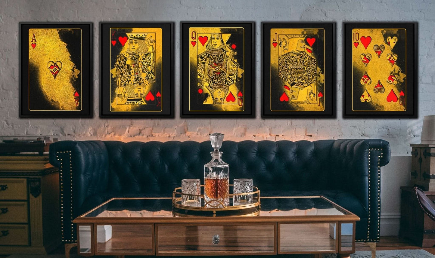 Royal Flush Hearts - Large Canvas Print