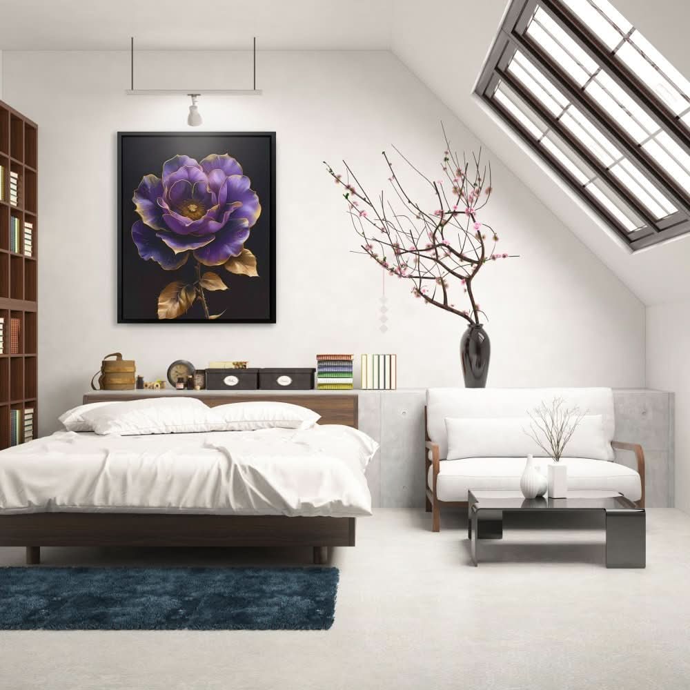 Royal Petals - Rose Wall Art in Black Frame