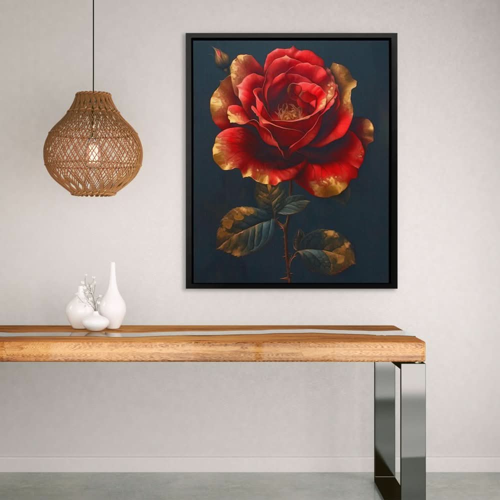 Royal Red Rose - Black Wall Art for Dining Room