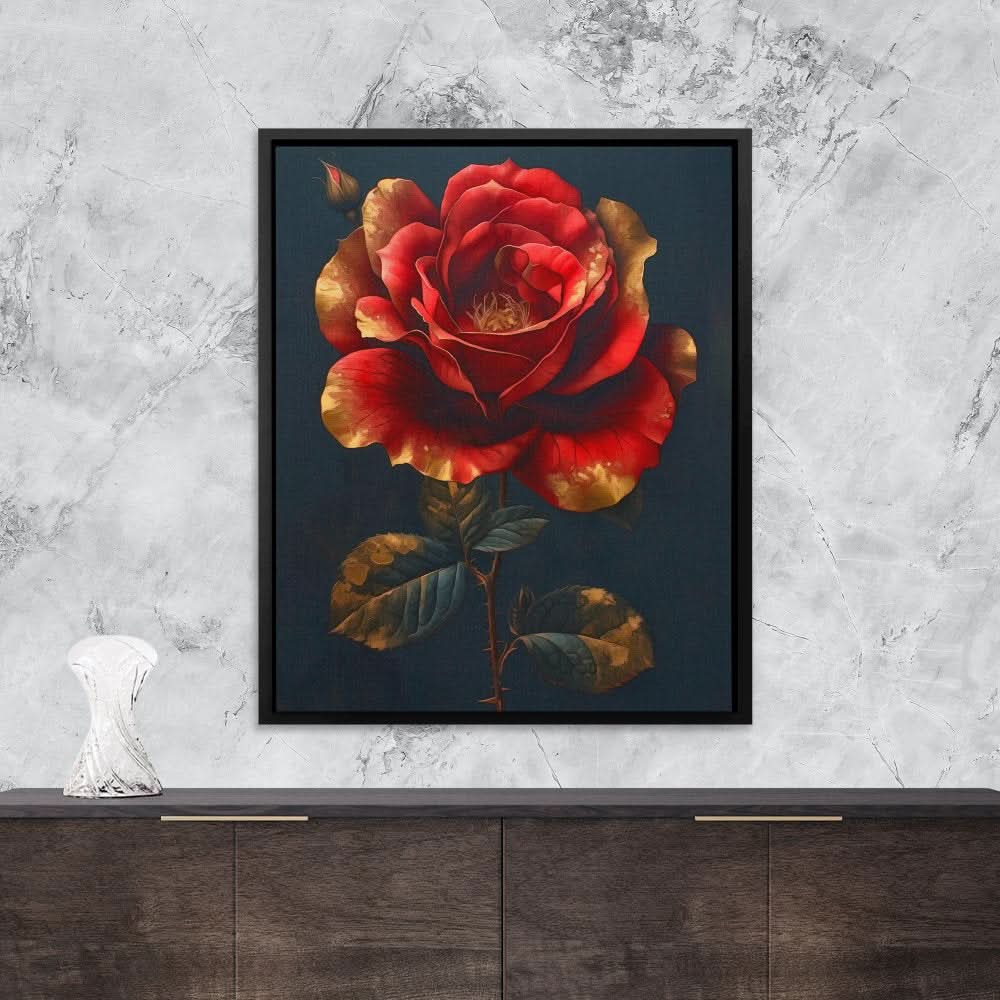 Royal Red Rose - Modern Wall Art in Black Frame