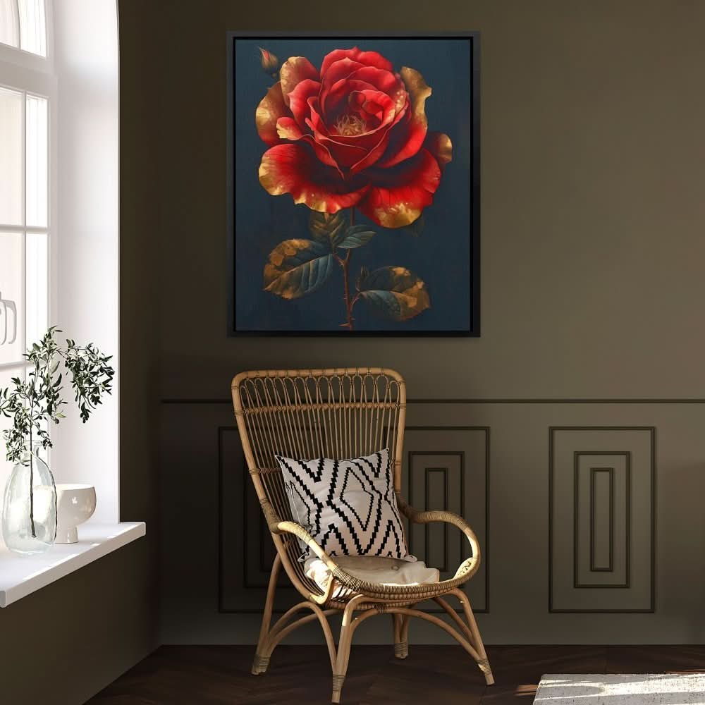 Royal Red Rose - Nature Wall Art in Black Frame