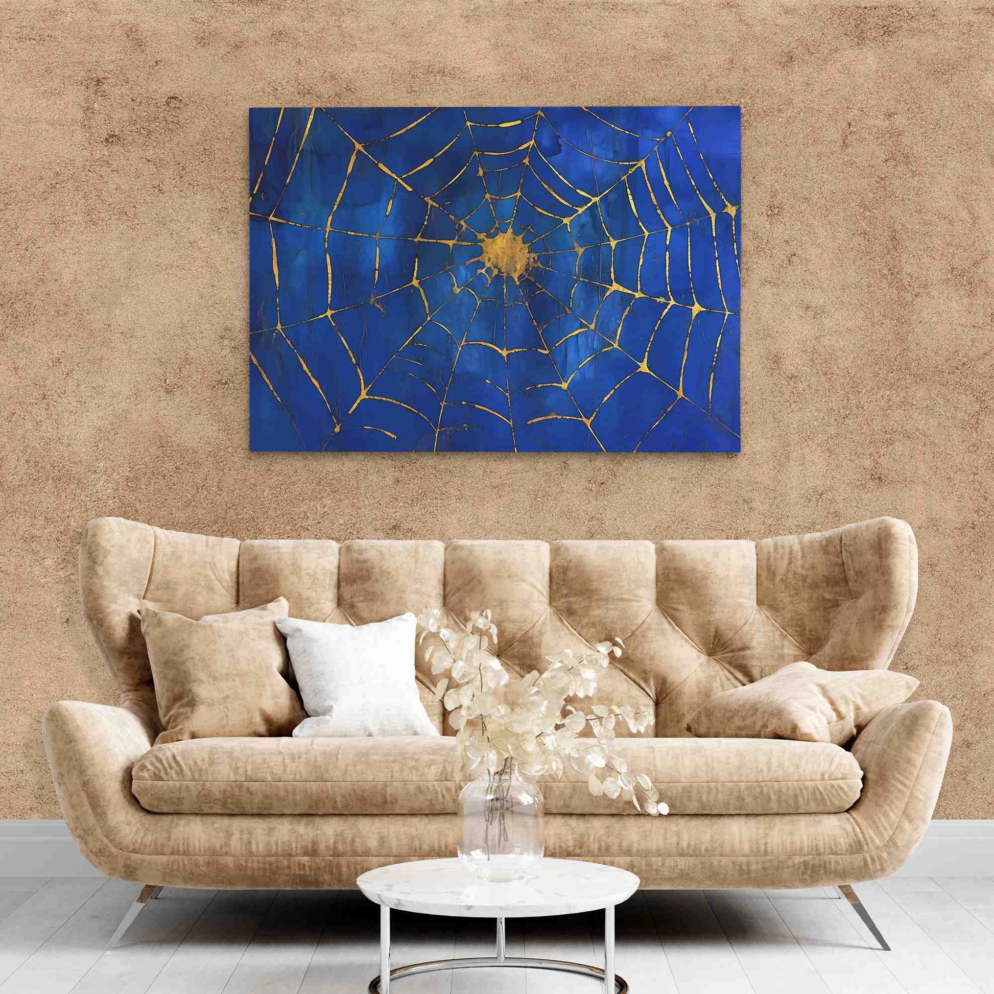 Royal Web - Royal Blue Wall Art in Black Frame