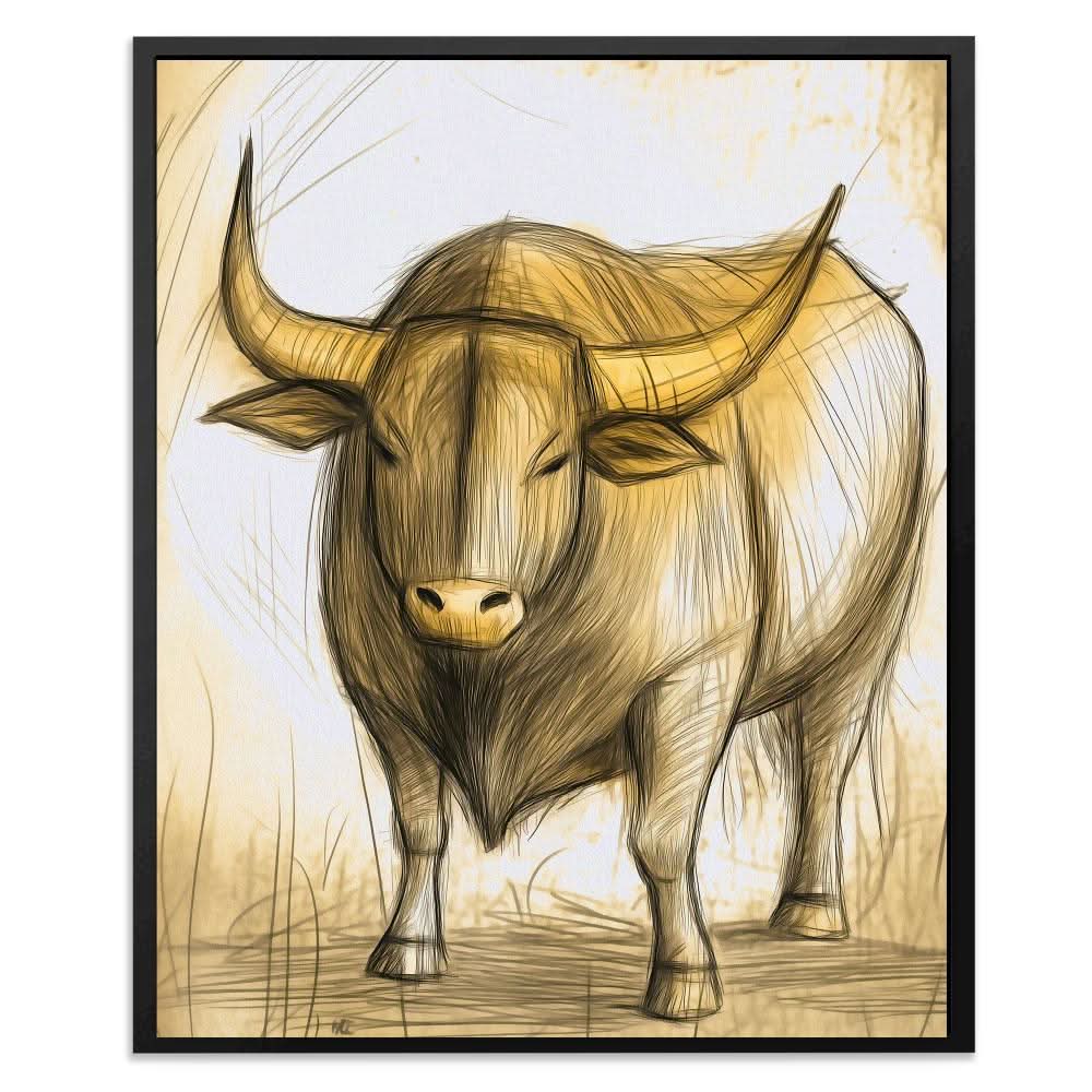 Rustic Strength - Bull Art for Home Office