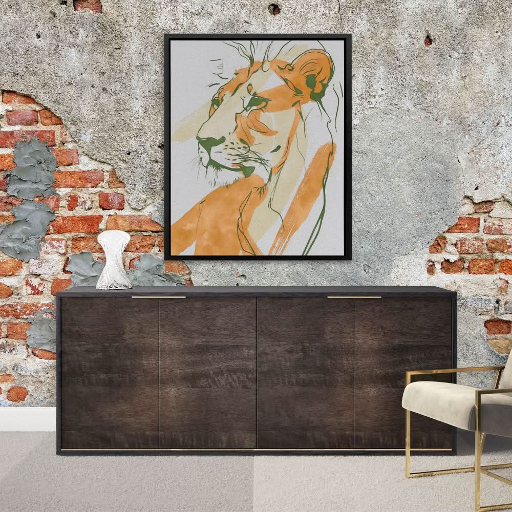 Sacred Solitude - Lion Wall Art in Black Frame