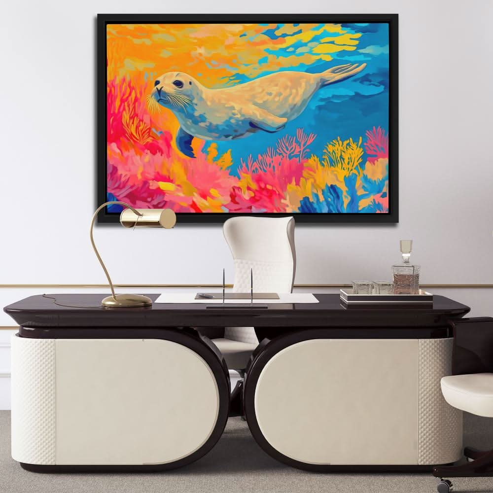 Saltwater Seal - Coastal Wall Art in Black Frame