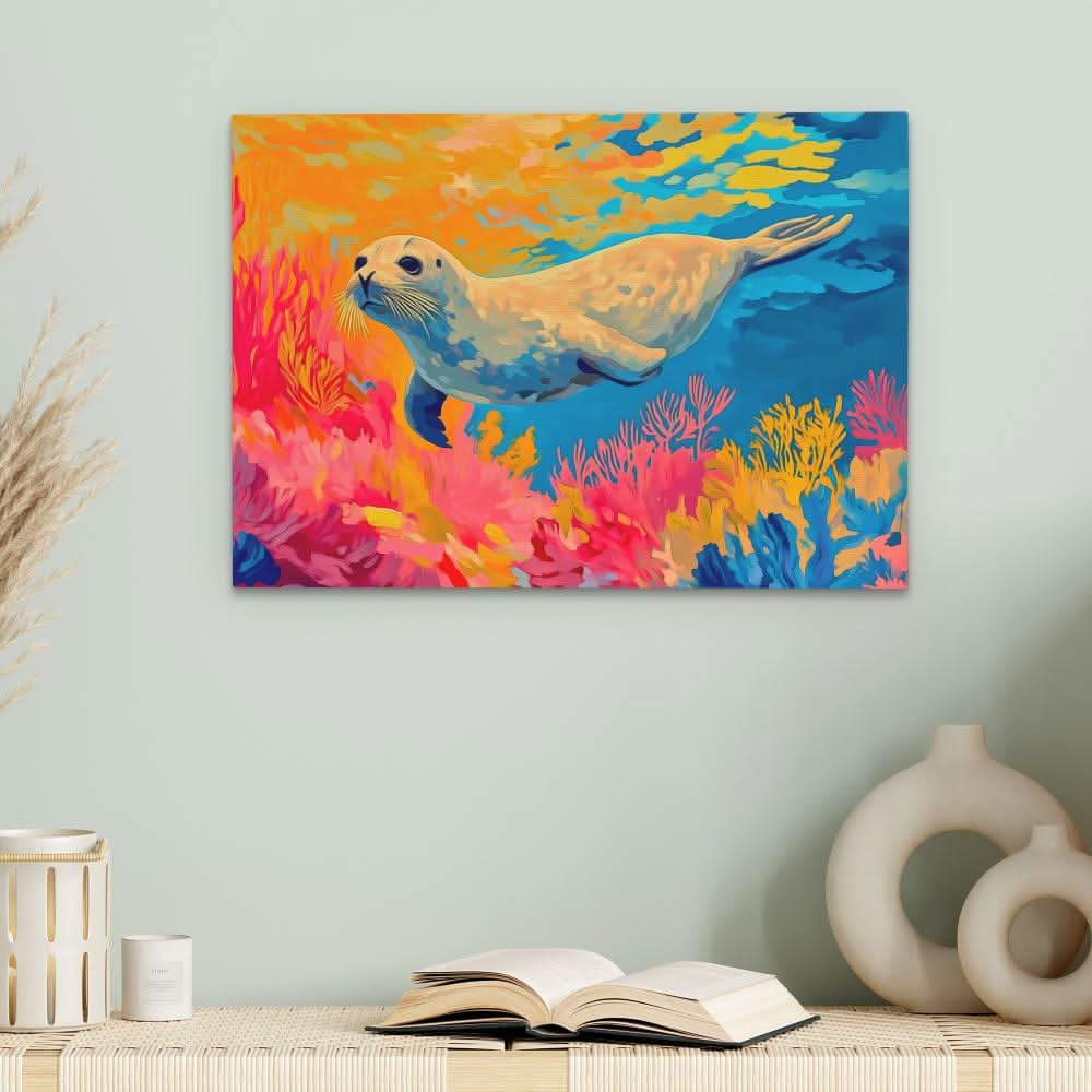 Saltwater Seal - Colorful Coastal Canvas Print