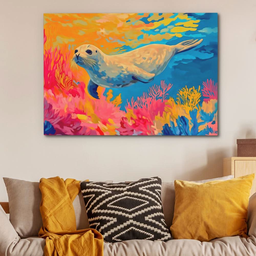Saltwater Seal - Colorful Canvas Wall Art