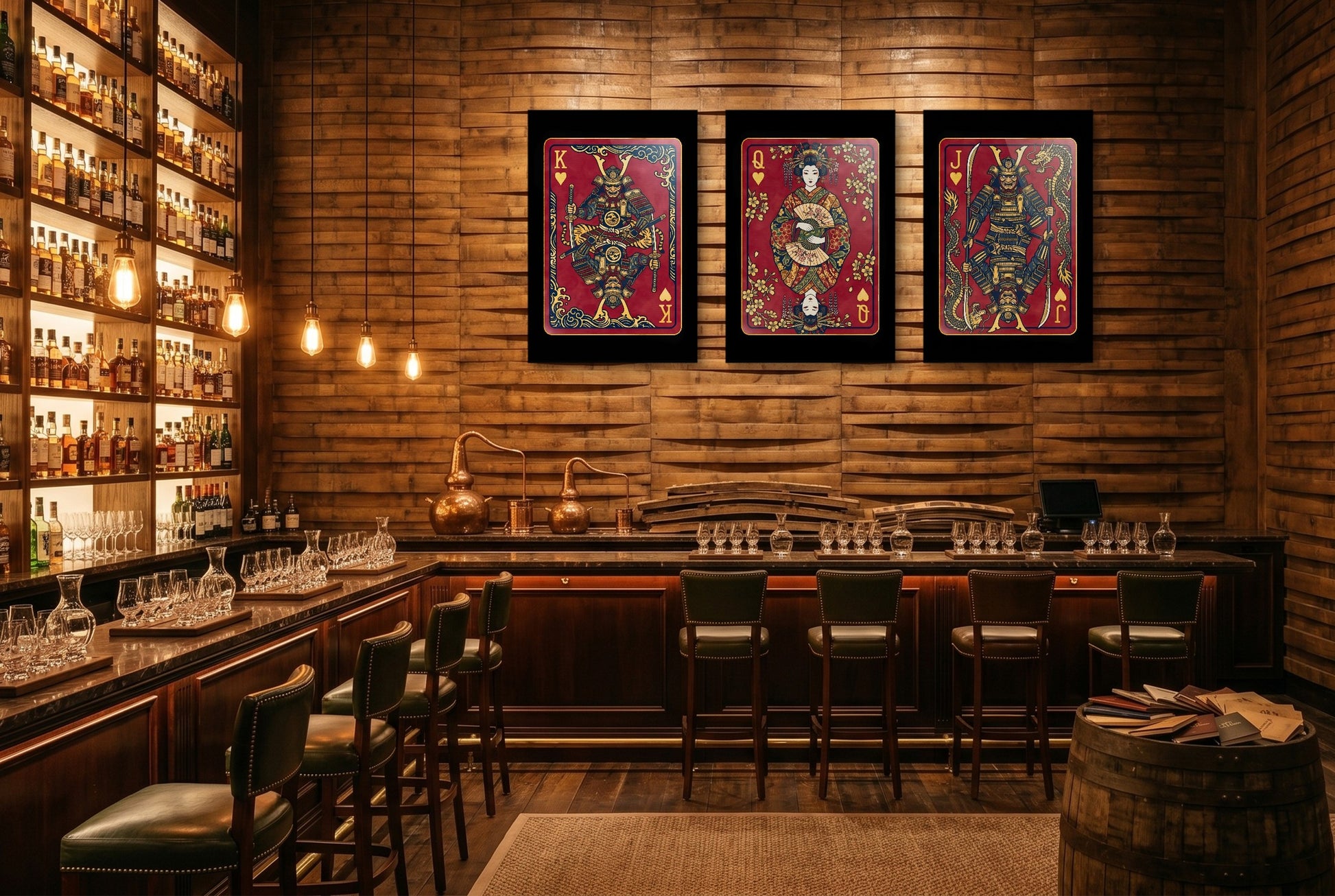 Samurai Hearts King Queen Jack - 3 Piece Set gallery-wrap canvas in a room