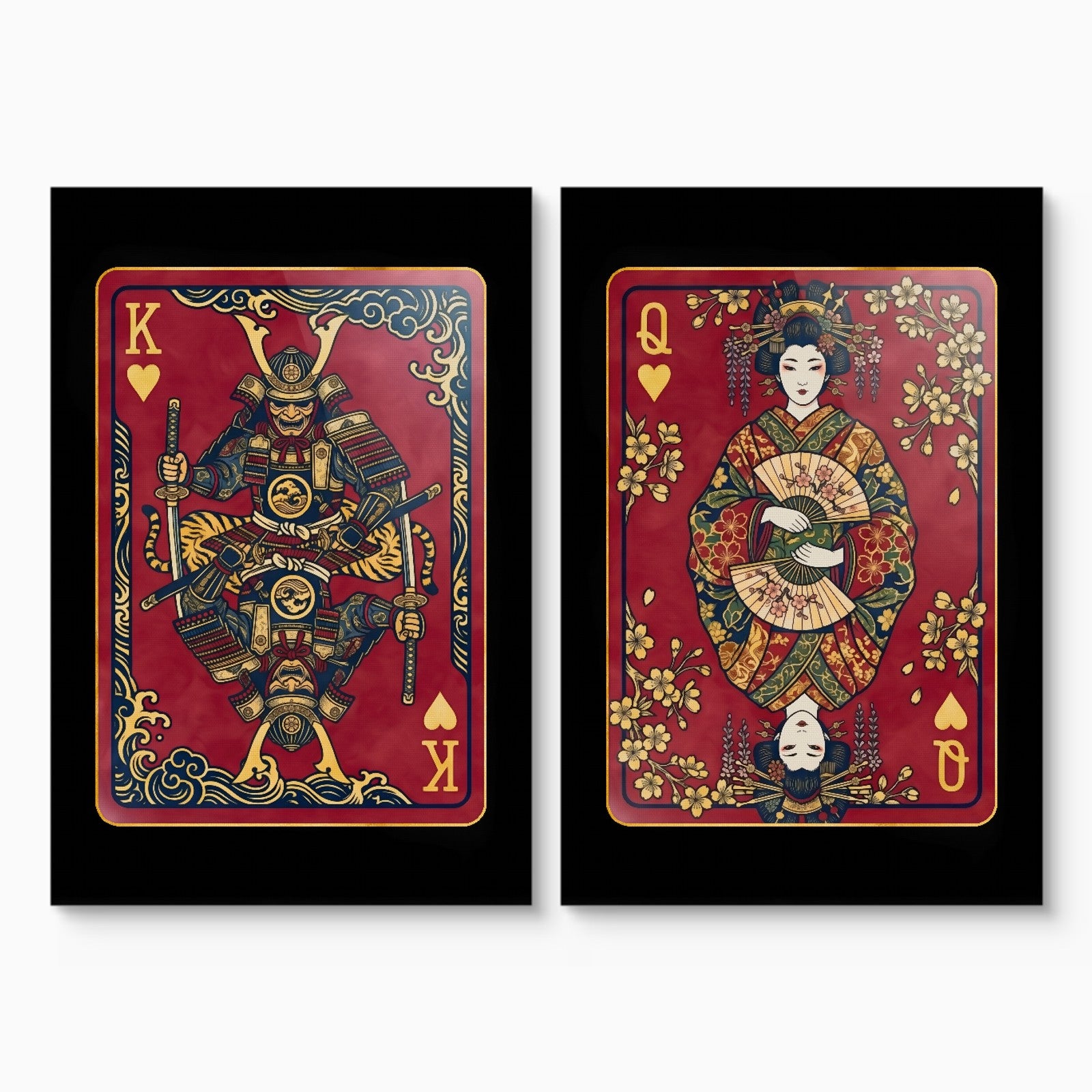 Samurai King & Queen Canvas Set - Hearts Cards canvas set on white