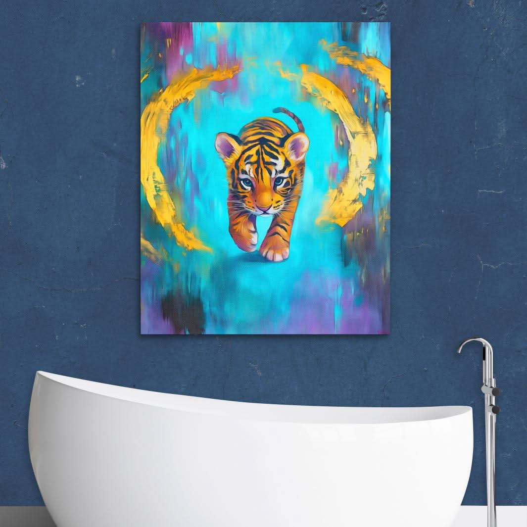 Sapphire Stripes - Abstract Wall Art in Black Frame