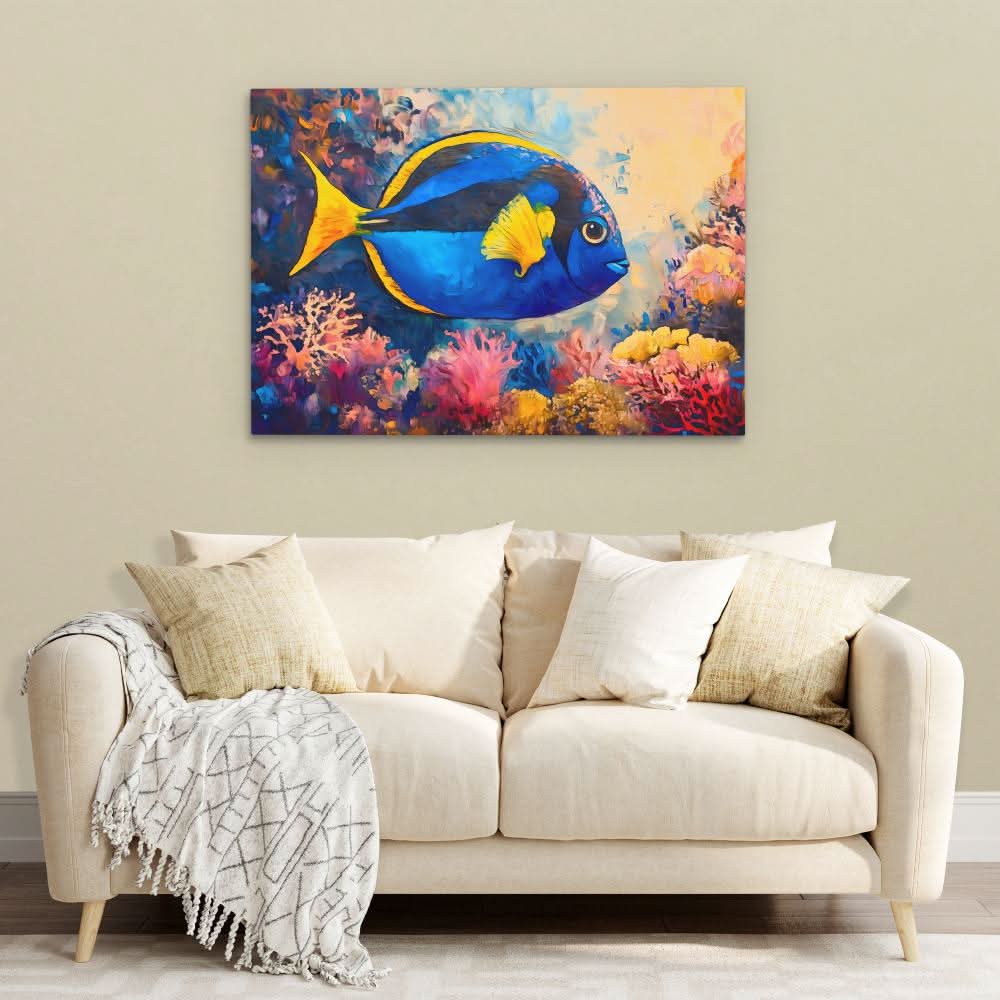 Sapphire Swimmer - Oversized Beach House Canvas Wall Art