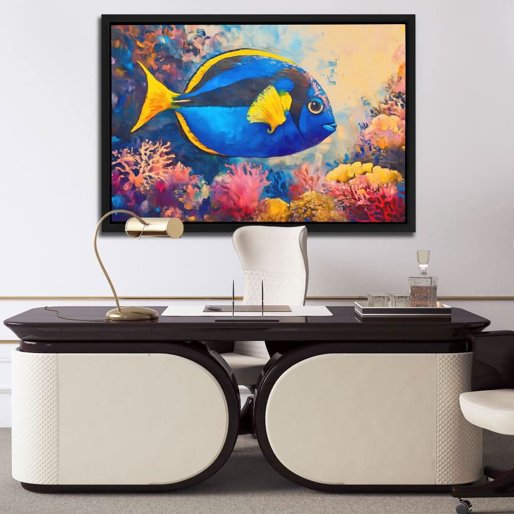 Sapphire Swimmer - Coastal Wall Art in Black Frame