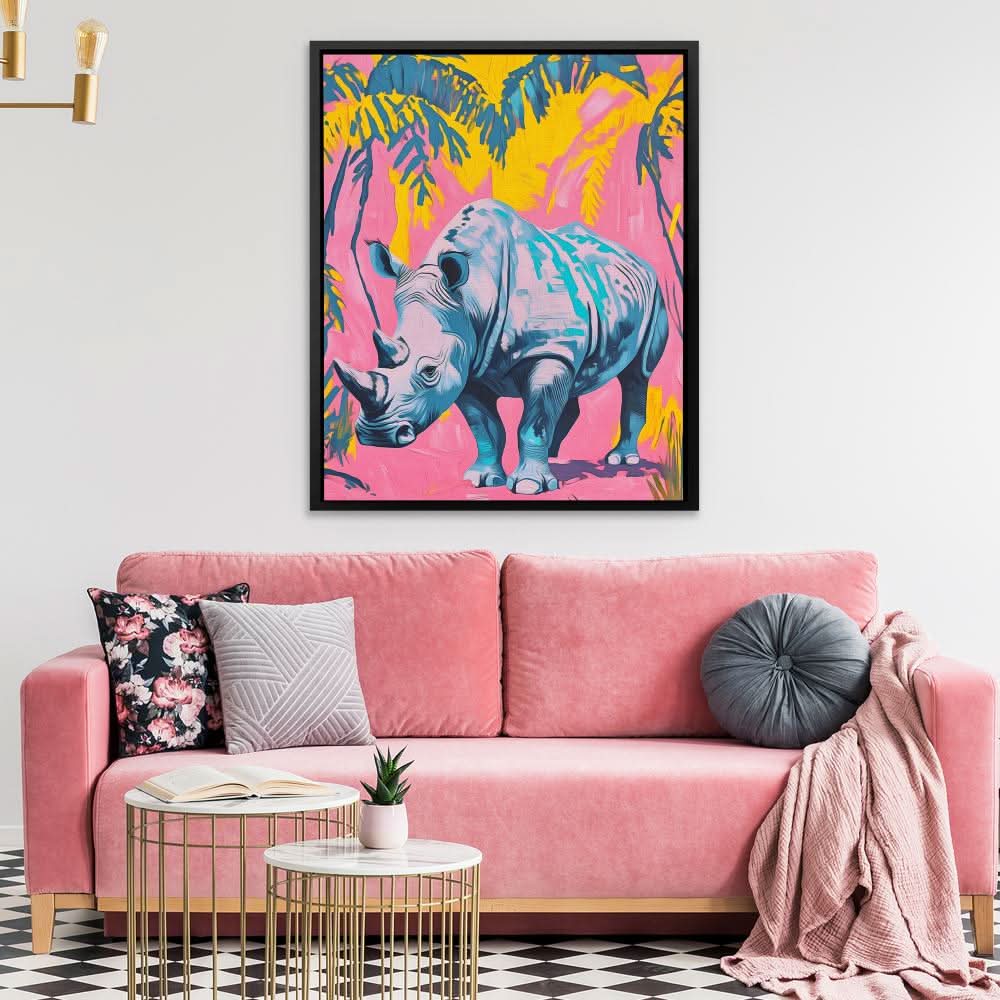 Savanna Dream - Rhino Wall Art in Black Frame